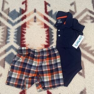 Carter's Navy Bodysuit and Plaid Shorts Set